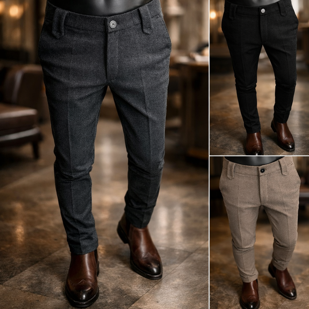 Autumn Winter Thickened Suit Pants Men Casual Slim Fit Straight Trousers Formal Business Woolen Cloth Social Office Dress Pants