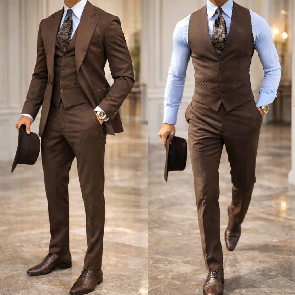 Classic Three Piece Single Button Wedding Men's Suits Fitted Blazer