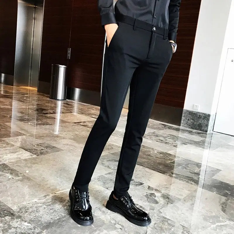 Fluid Tressed Man Suits Pants Black Office Slim Fit Trousers for Men Work Draped Clothes Offer Chinese Homme Spring Thin Casual