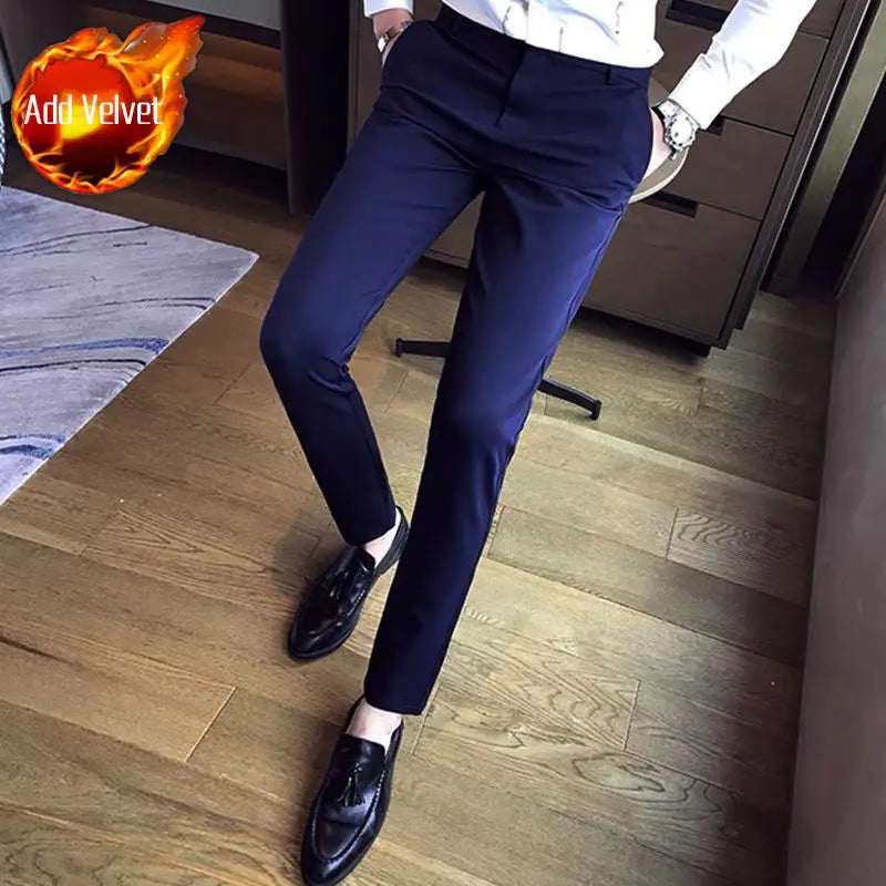 Fluid Tressed Man Suits Pants Black Office Slim Fit Trousers for Men Work Draped Clothes Offer Chinese Homme Spring Thin Casual