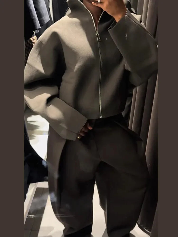 Casual Solid Stand Collar Short Jacket Women