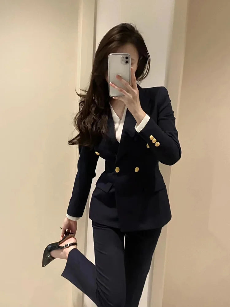 Korean Popular Clothes Old Money Style Woman Black Blazer Lady Coat Peplum Cashmere Blends Camel Seven-Quarter Elasticated