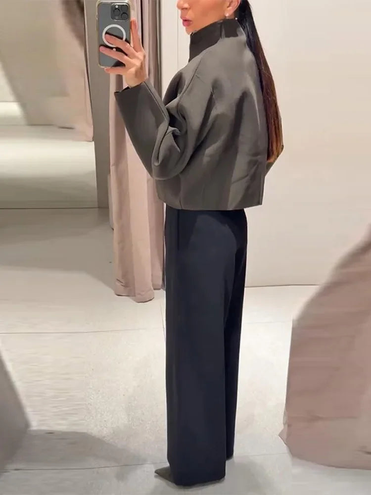 Casual Solid Stand Collar Short Jacket Women