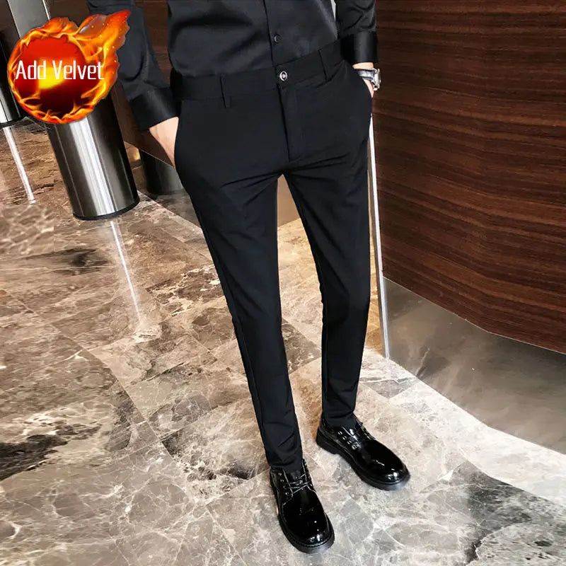 Fluid Tressed Man Suits Pants Black Office Slim Fit Trousers for Men Work Draped Clothes Offer Chinese Homme Spring Thin Casual