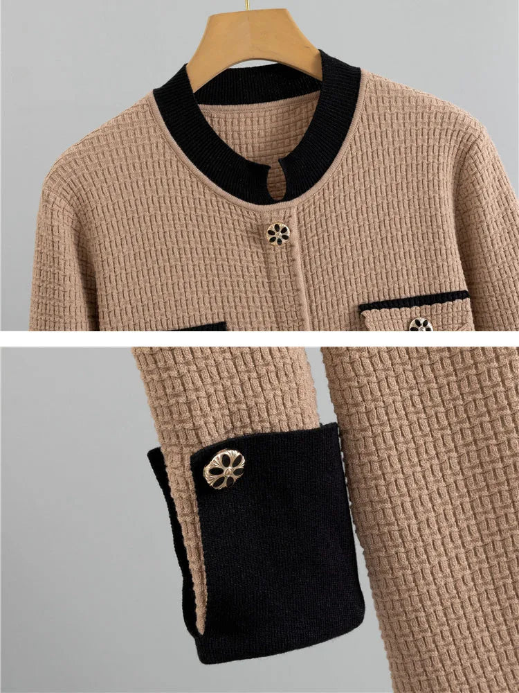 Elegant Fashion A-lined Knit Dress Women O-neck Knitwears Long Sleeve Vestidos Korean Design Slim Mid Length Dresses With Belt