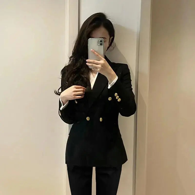 Korean Popular Clothes Old Money Style Woman Black Blazer Lady Coat Peplum Cashmere Blends Camel Seven-Quarter Elasticated