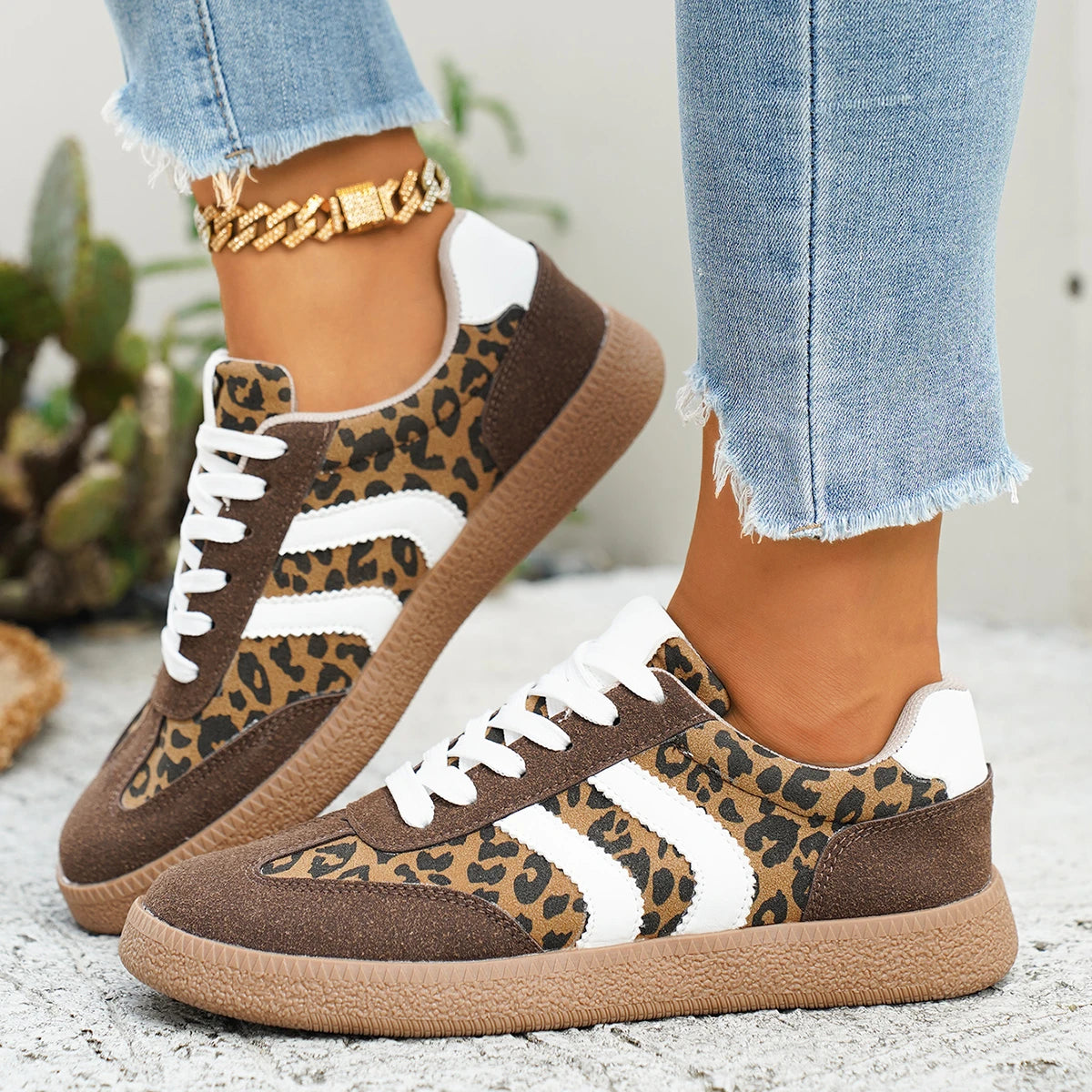 Women's Retro Leopard Print Casual Sneakers