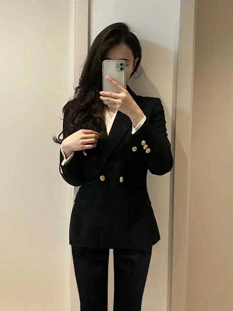 Korean Popular Clothes Old Money Style Woman Black Blazer Lady Coat Peplum Cashmere Blends Camel Seven-Quarter Elasticated