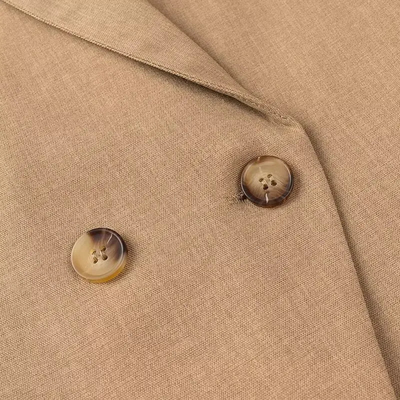 2024 CHIC Double Buttons BF Blazer Boyfriend Vintage Women Notched Cut out Front Hem Long Sleeve Suit Loose Female Coat Camel